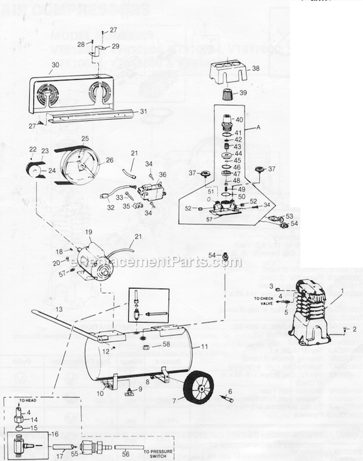 Page A Diagram and Parts List for VT910204  Campbell Hausfeld Compressor